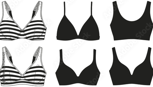 Bra lingerie set including striped and plain designs for women