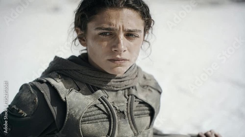 Woman in protective gear in a deserted environment