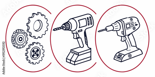 A variety of tools and mechanical components in a circular arrangement