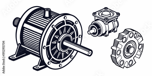 Illustration of an electric motor and its internal components.