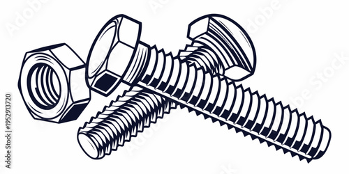 Assorted hex bolts and nuts displayed in black and white line drawing