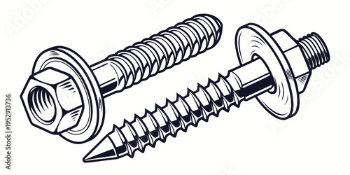 Two different types of screws with washers and nuts