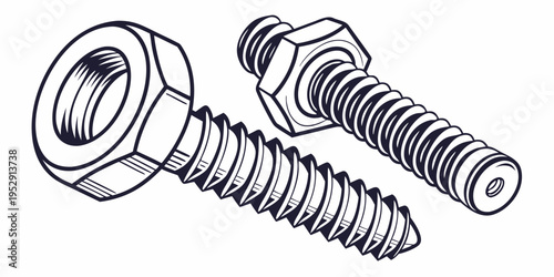 Two different types of screws with washers and nuts shown in a black and white line drawing