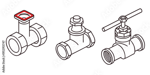 Three different types of brass pipe fittings with varying connection styles