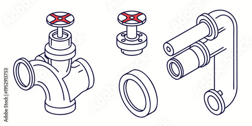 Assorted plumbing components including valves, flanges, and pipes