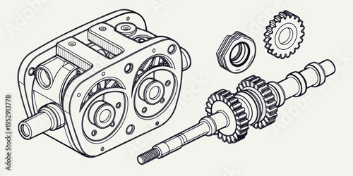 A detailed illustration of a mechanical gear system with various components