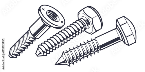 Assorted screws and bolts with different head types and thread patterns