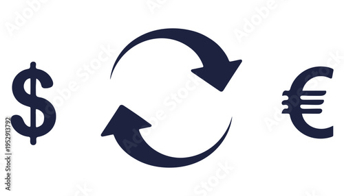 Dollar and euro currency exchange icon with circular arrow symbol