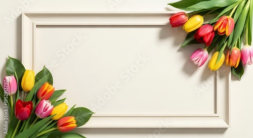 Rectangular decorative frame adorned with colorful tulip blossoms