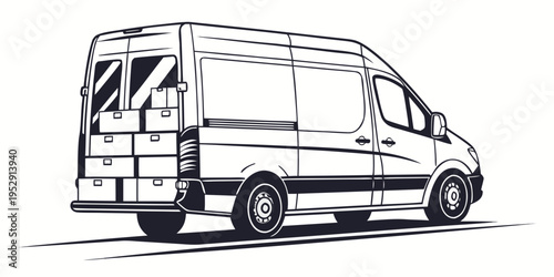 A detailed line drawing of a modern van with a high roof and sliding side door