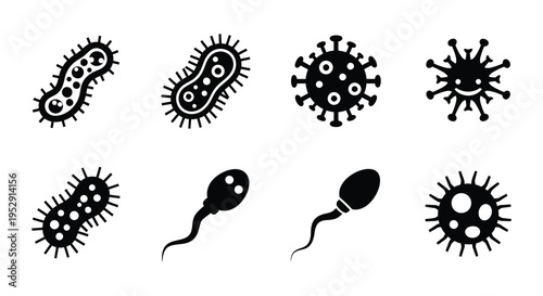 Various microscopic organisms including viruses bacteria and sperm cells