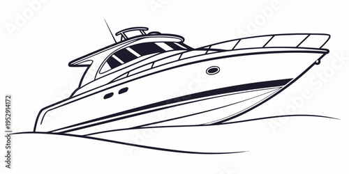 A sleek and modern motor yacht cruising on calm waters with a clear sky.