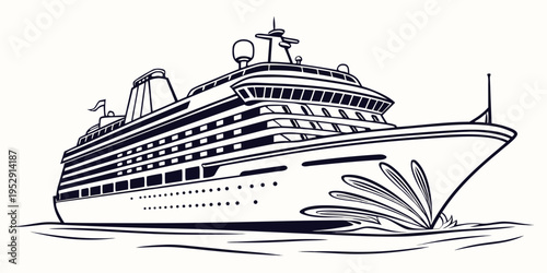 A large cruise ship sailing on calm waters with a wake behind it