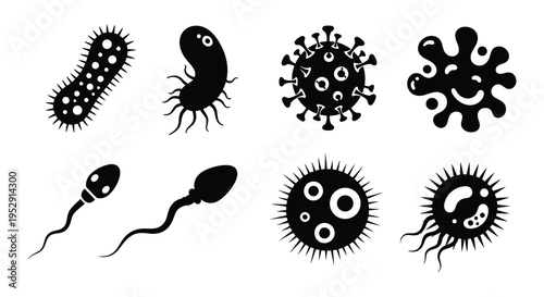 Various microscopic organisms including viruses bacteria and sperm cells