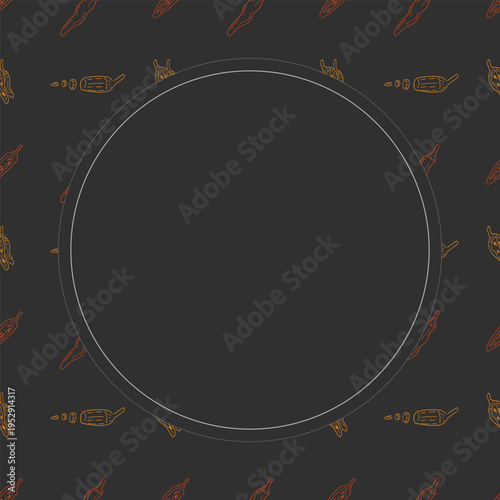 Hand drawn chili circle frame, chili peppers doodles frame background
