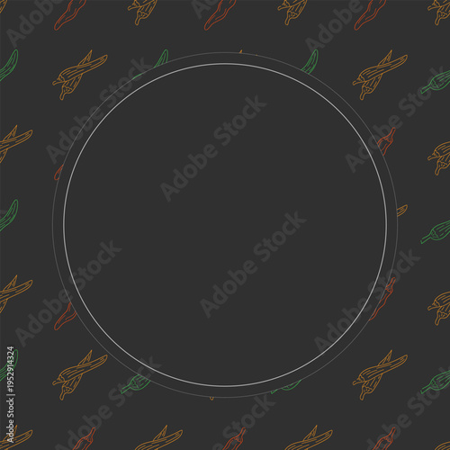 Hand drawn chili circle frame, chili peppers doodles frame background