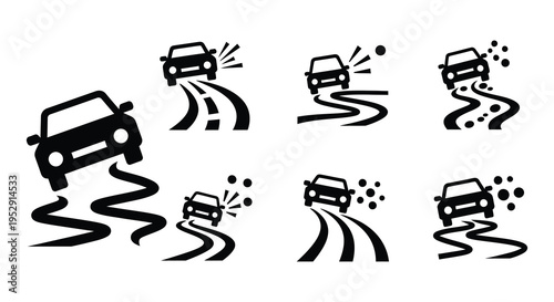 Stylized illustration depicting cars skidding and losing control on roads