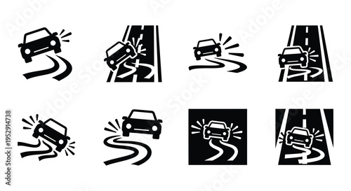Stylized illustration depicting cars skidding and losing control on roads