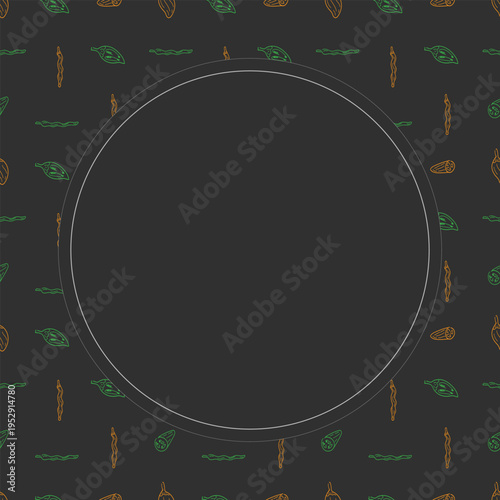 Hand drawn chili circle frame, chili peppers doodles frame background