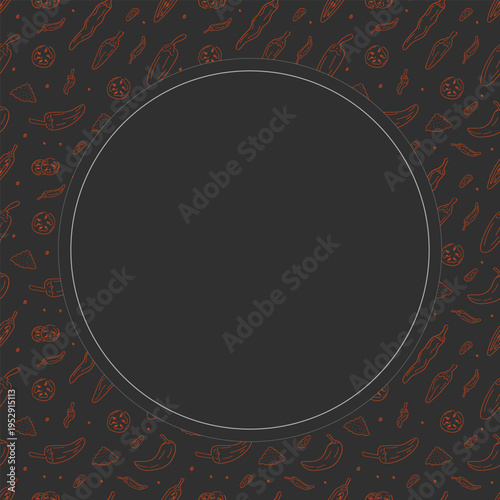 Hand drawn chili circle frame, chili peppers doodles frame background