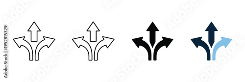multiple path arrow symbol, decision making and choice concept icon, strategy planning and navigation routes, business growth and progress illustration, modern minimal vector design.