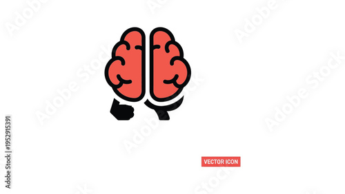 Vector illustration of a human brain with two hemispheres highlighted in red