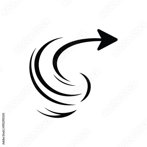 Arrow icon with a circular motion effect, depicting a dynamic or rotating movement, isolated on transparent background