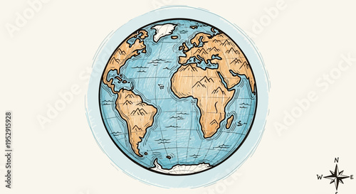 Hand Drawn Illustration of Planet Earth Globe
