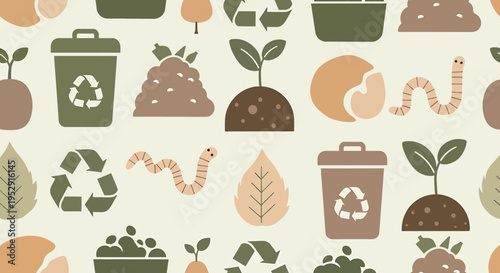 Recycling symbols and earthworms.