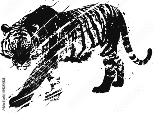 Grunge tiger silhouette with claw scratches design wild animal template with scratch marks effect