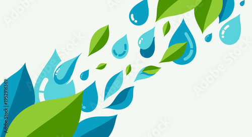 Water Drops on Green Leaves.