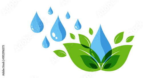 Water Droplets on Green Leaves.