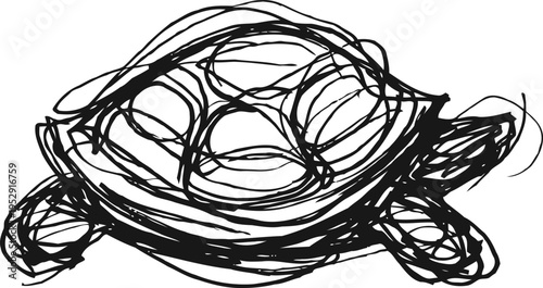 abstract black ink turtle sketch with expressive swirling lines on white background
