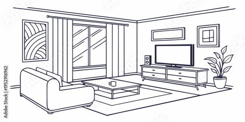 Modern living room with large windows and sliding doors leading to a balcony