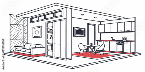 Modern studio apartment with a cozy and functional layout