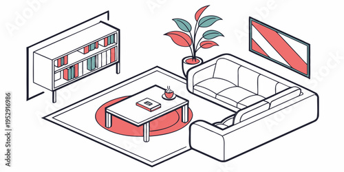 Modern living room with a television, a couch, and a potted plant