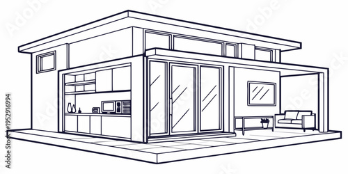 Modern open plan home with large windows and a spacious living area