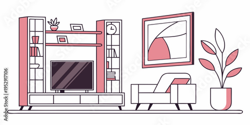 Modern living room with a fireplace and a large painting on the wall