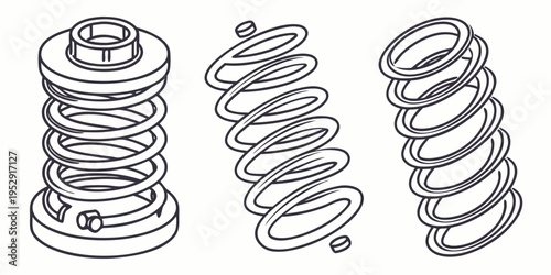 Three different types of springs with varying compression and tension designs
