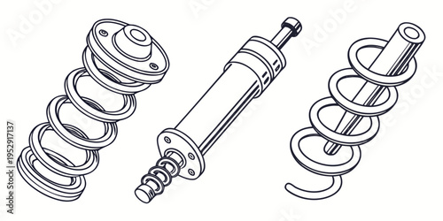 Three different types of mechanical springs in a straight line