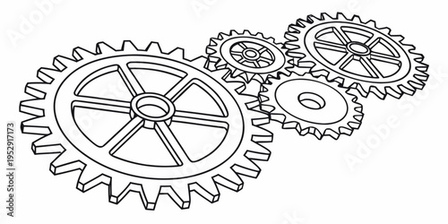 Intricate black and white illustration of interlocking gears