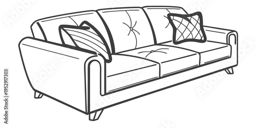 A cozy, inviting living room sofa with plush pillows and a modern design