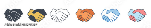 “A versatile handshake icon set symbolizing trust, partnership, and agreement.”