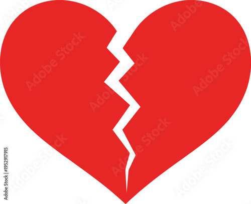A broken heart symbolizing emotional pain or separation in relationships. Vector