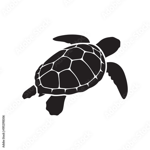 Sea Turtle Silhouette Vector Illustration, Marine Ocean Turtle Icon