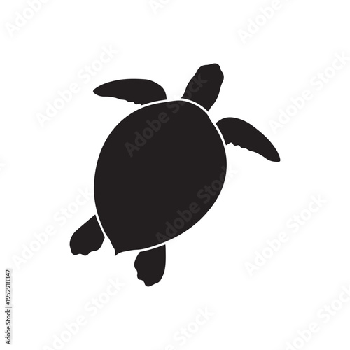 Sea Turtle Silhouette Vector Illustration, Marine Ocean Turtle Icon