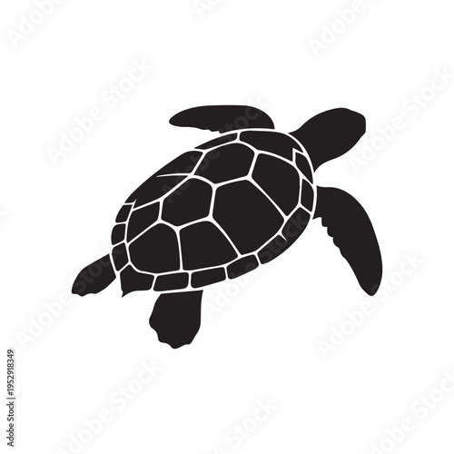 Sea Turtle Silhouette Vector Illustration, Marine Ocean Turtle Icon