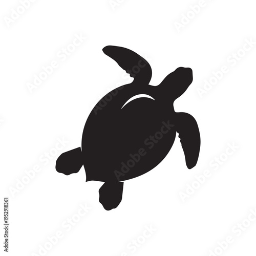 Sea Turtle Silhouette Vector Illustration, Marine Ocean Turtle Icon