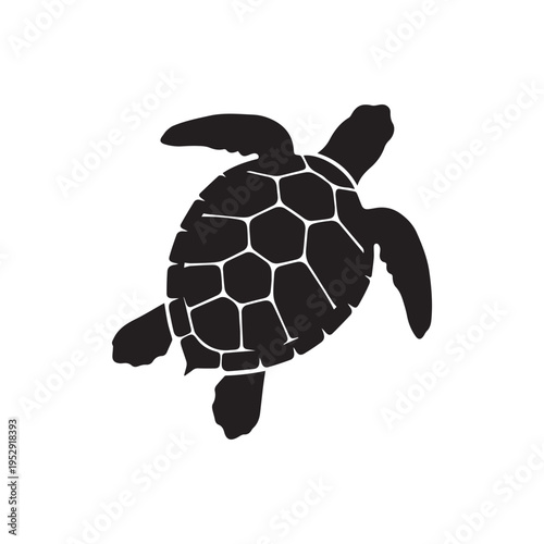 Sea Turtle Silhouette Vector Illustration, Marine Ocean Turtle Icon
