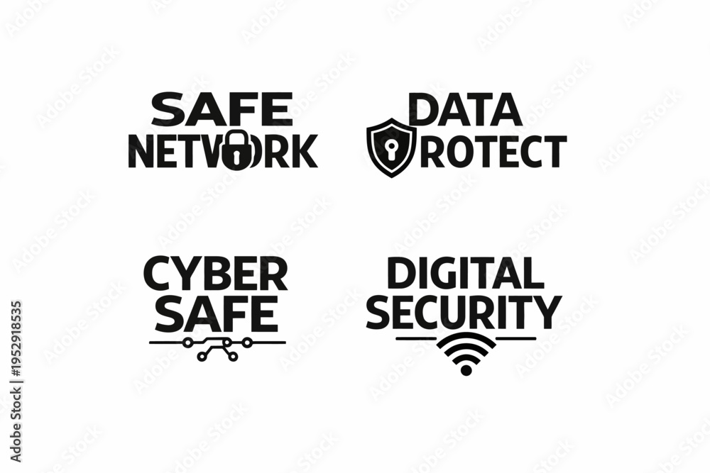 Obraz premium Cybersecurity symbols: safe network, data protect, cyber safe, digital security icons